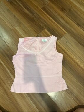 LOFT Light Pink V-Neck Sleeveless Peplum Top with Bow
